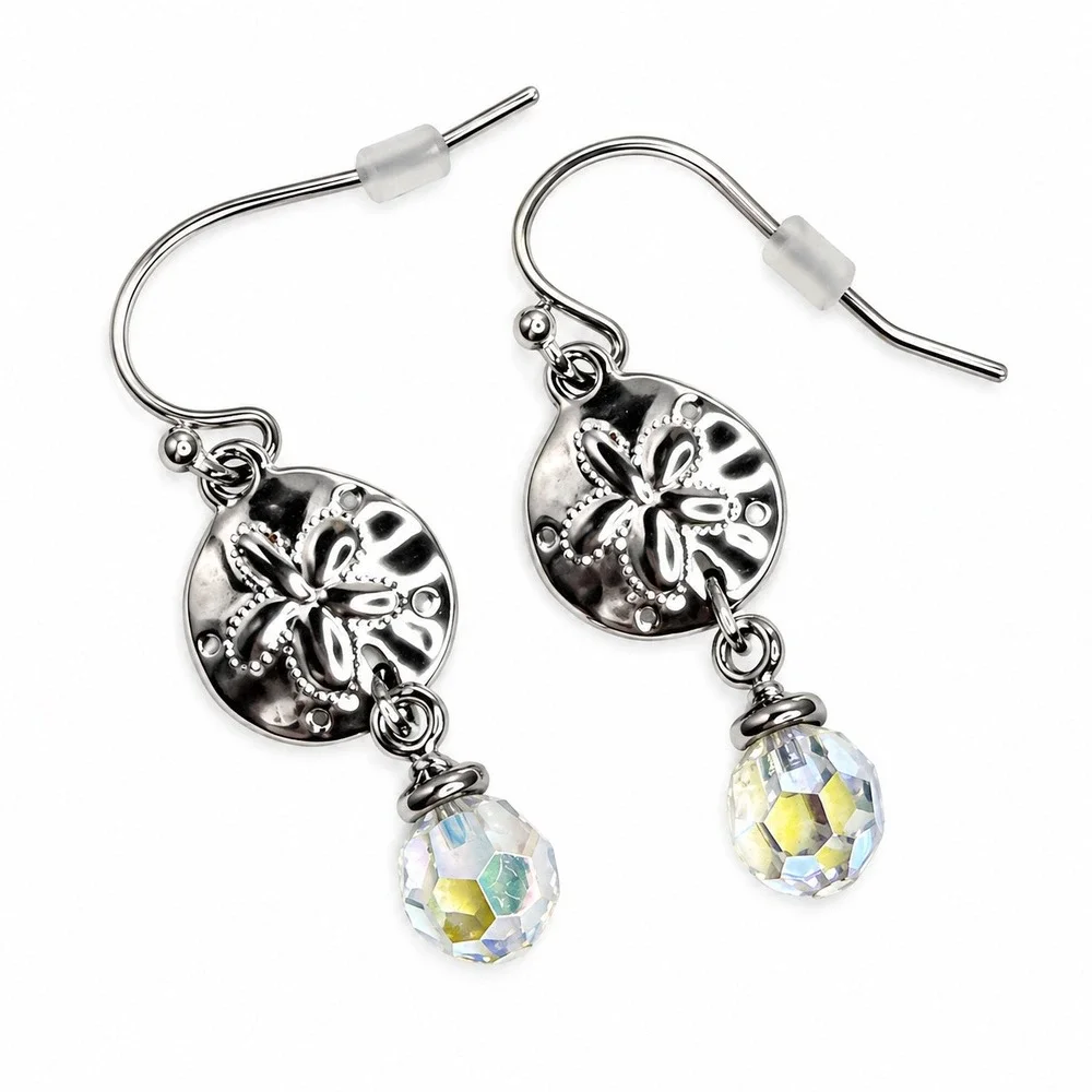 Shoreline Swarovski Crystal Drop Earrings Silver Floral Boho Romantic New